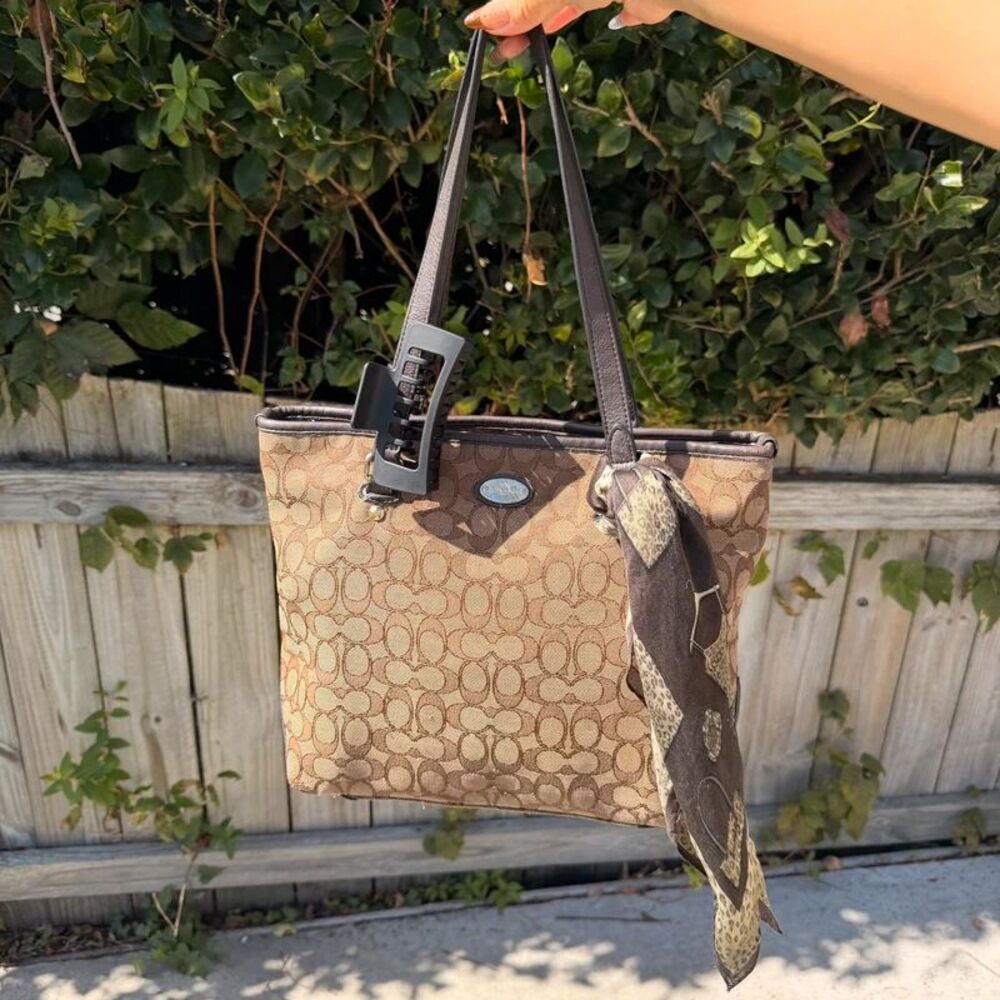 Coach Signature Jacquard Shoulder Tote | Brown Monogram Y2K Bag